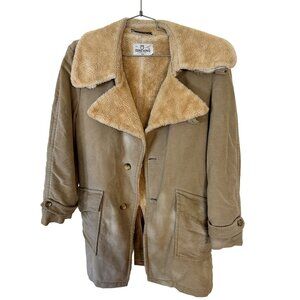 Vtg Zero King Mens Sherpa Ranch Coat 44L USA Brown Belted Pockets Workwear